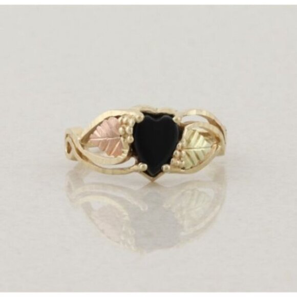 10k Yellow Gold Black Onyx Heart Black Hills Gold Ring Size 7 1/2 - Picture 1 of 7